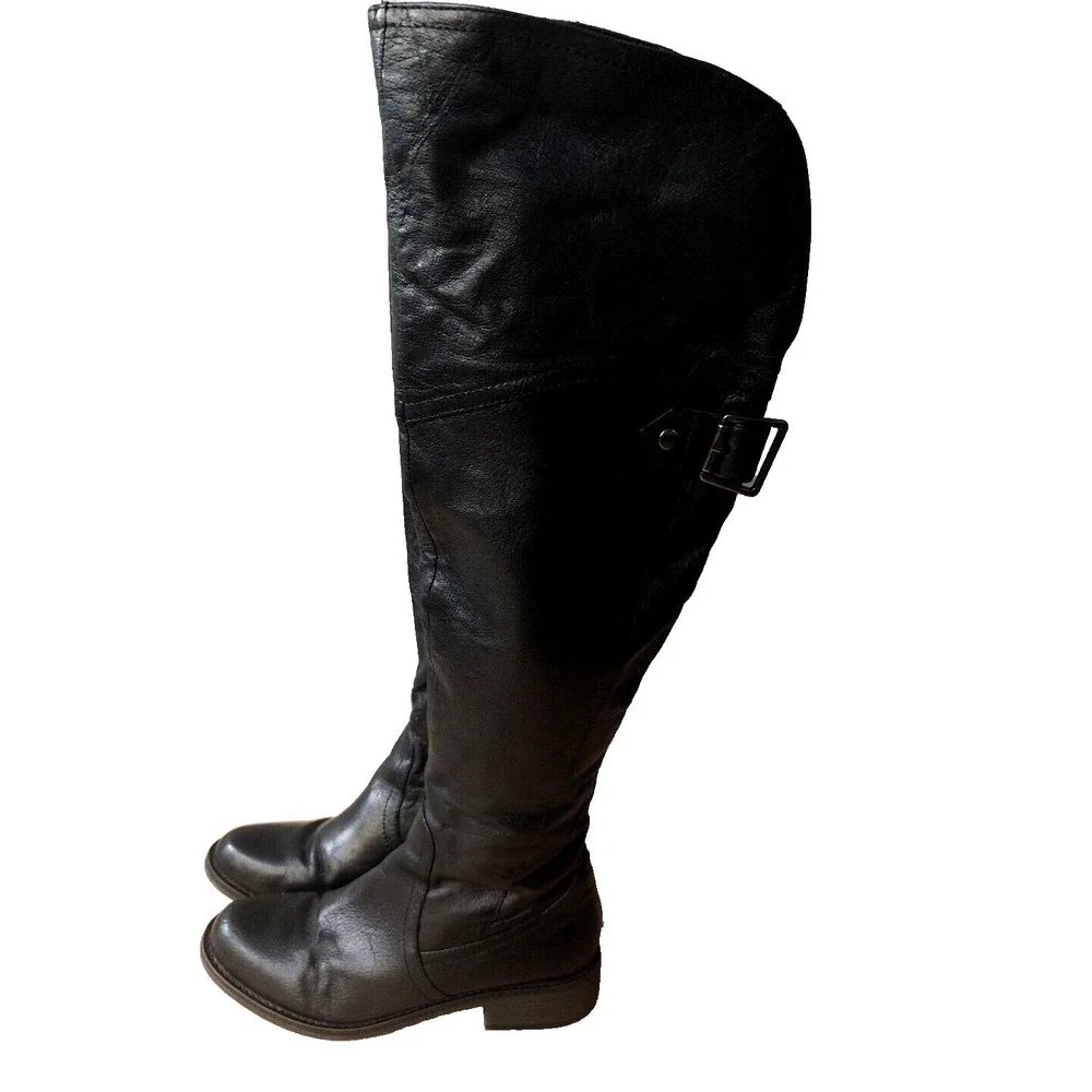 Steve Madden OTK Over Knee Women's Black Leather Boot Size 6M‎ 4441 *